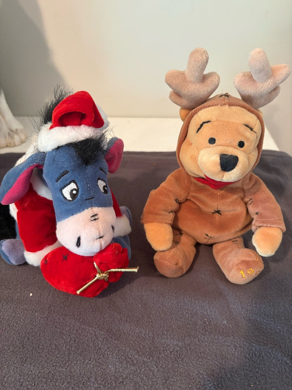 Vintage 1999 Disney, mini beanbag Winnie the Pooh and Eeyore Christmas plush